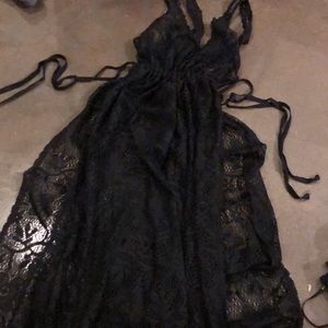 Sheer lace maxi cover up OS